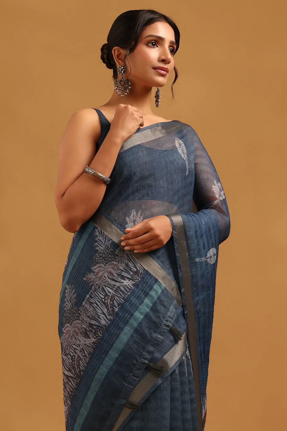 Indigo Chanderi Batik Printed Saree